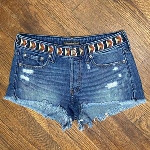 Abercrombie & Fitch Jean Shorts Denim Cut Off Distressed Boho Belted Size 28